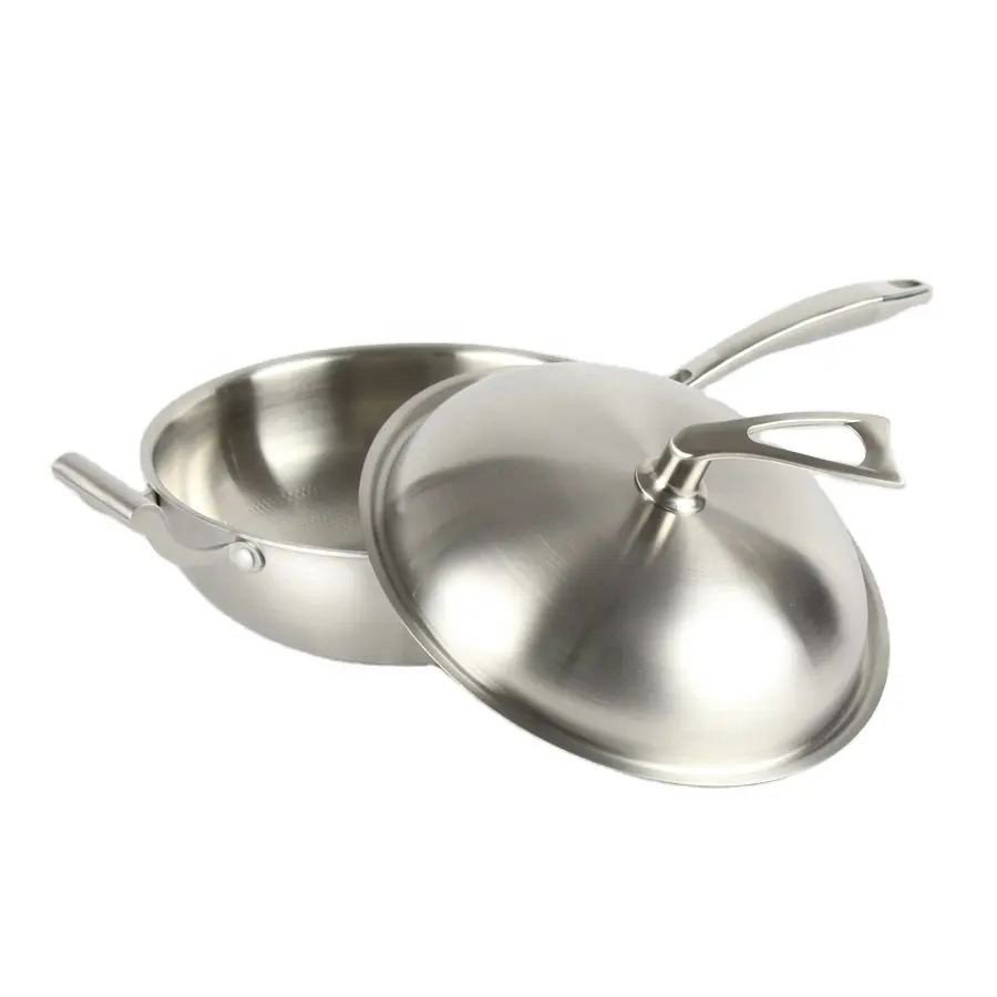 Three layer bonded stainless steel cookware line pairs classic style frying pan with SS handle