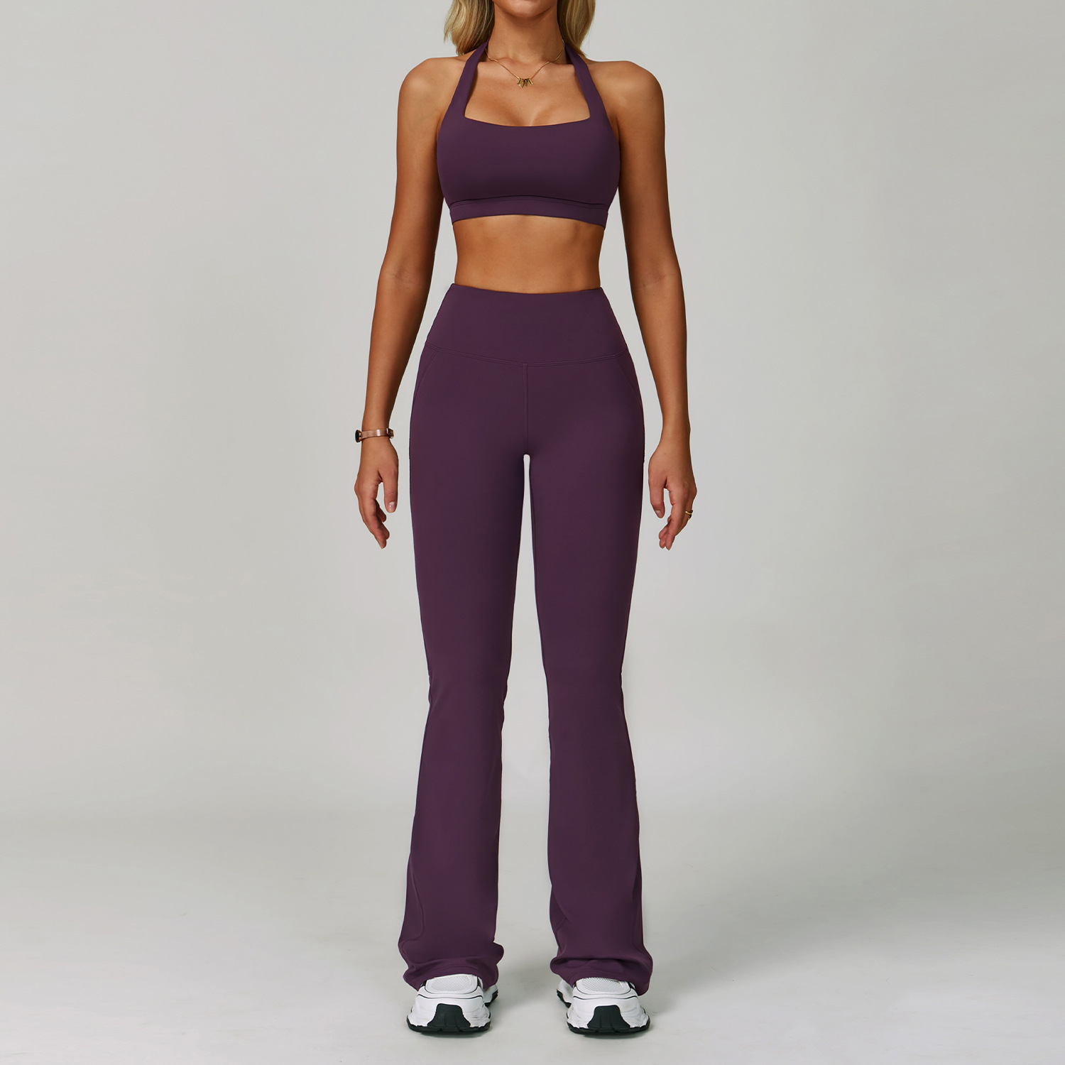 Cross Bra + Flared Pants (Purple)