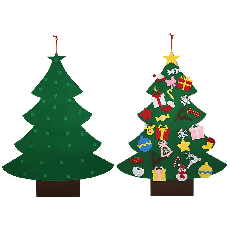 Árbol de Navidad de fieltro para niños, adornos navideños para colgar en la pared, decoraciones navideñas, Kits artesanales de fieltro para niños