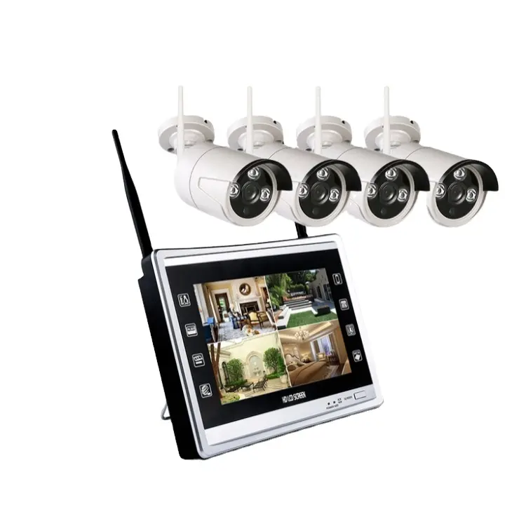 Segurança em casa Sistema de Alarme de Detecção de Movimento Sem Fio 720P 4CH 12 Polegadas LCD Wifi Câmera NVR Kits