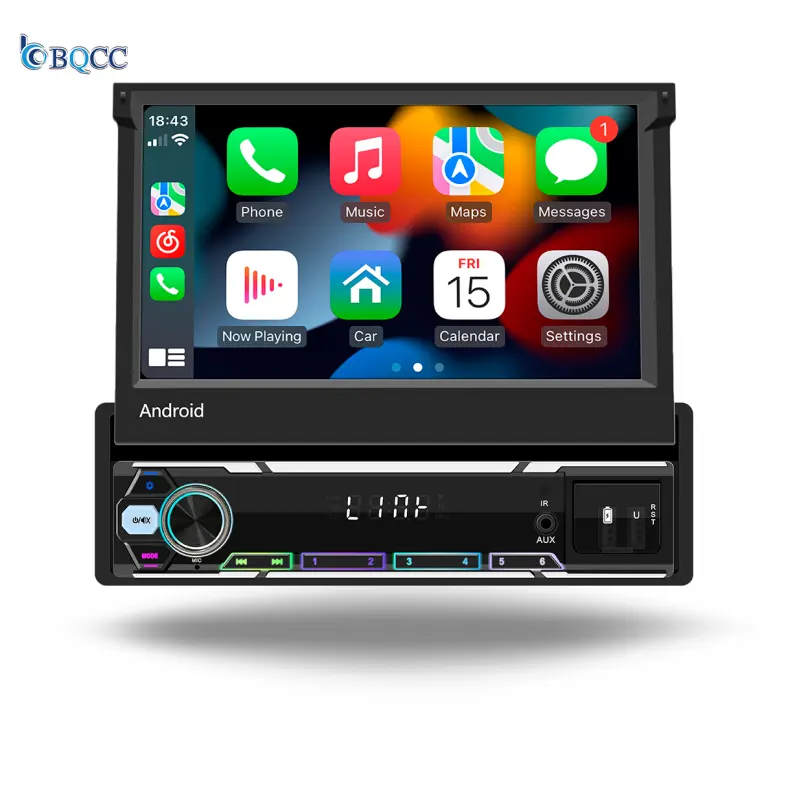 BQCC Android13 Carplay 1din autoradio universale 7 ''HD schermo retrattile RGB lettore multimediale Audio Stereo GPS/Wifi 9707-JED