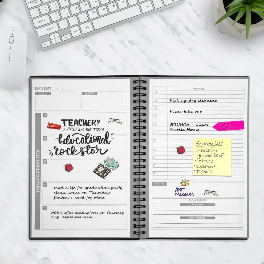 Newyes organizador de caderno personalizado, a5 cuadernos agenda inteligente apagável jornal de caderno reutilizável dia planejador