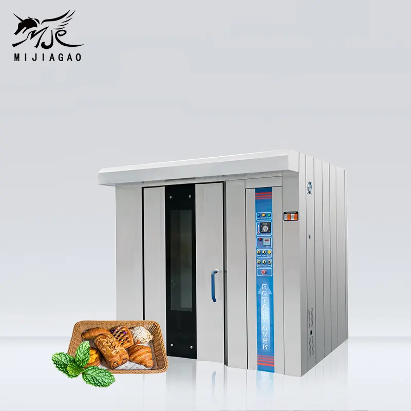 Gas diesel electric Industrial rotary oven for bakery sale bread baking, commercial 32 64 trays rack rotary oven