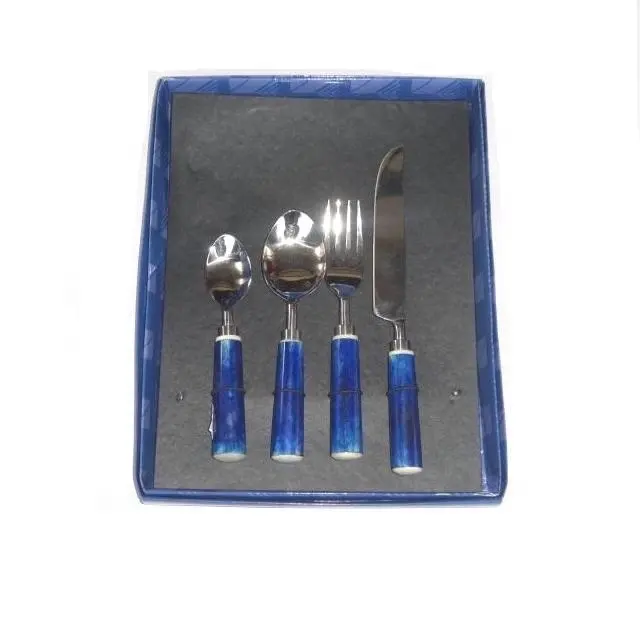 Steel Cutlery set With Blue Bone Handle Other Colors Available Flat ware set of 4 pcs Steel Flat Ware