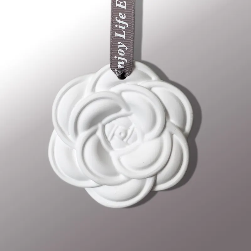 Fechamento de cerâmica camélia flor em forma de pendurar, decoração interior, gesso, difusor de aroma perfumado, refrescante de ar