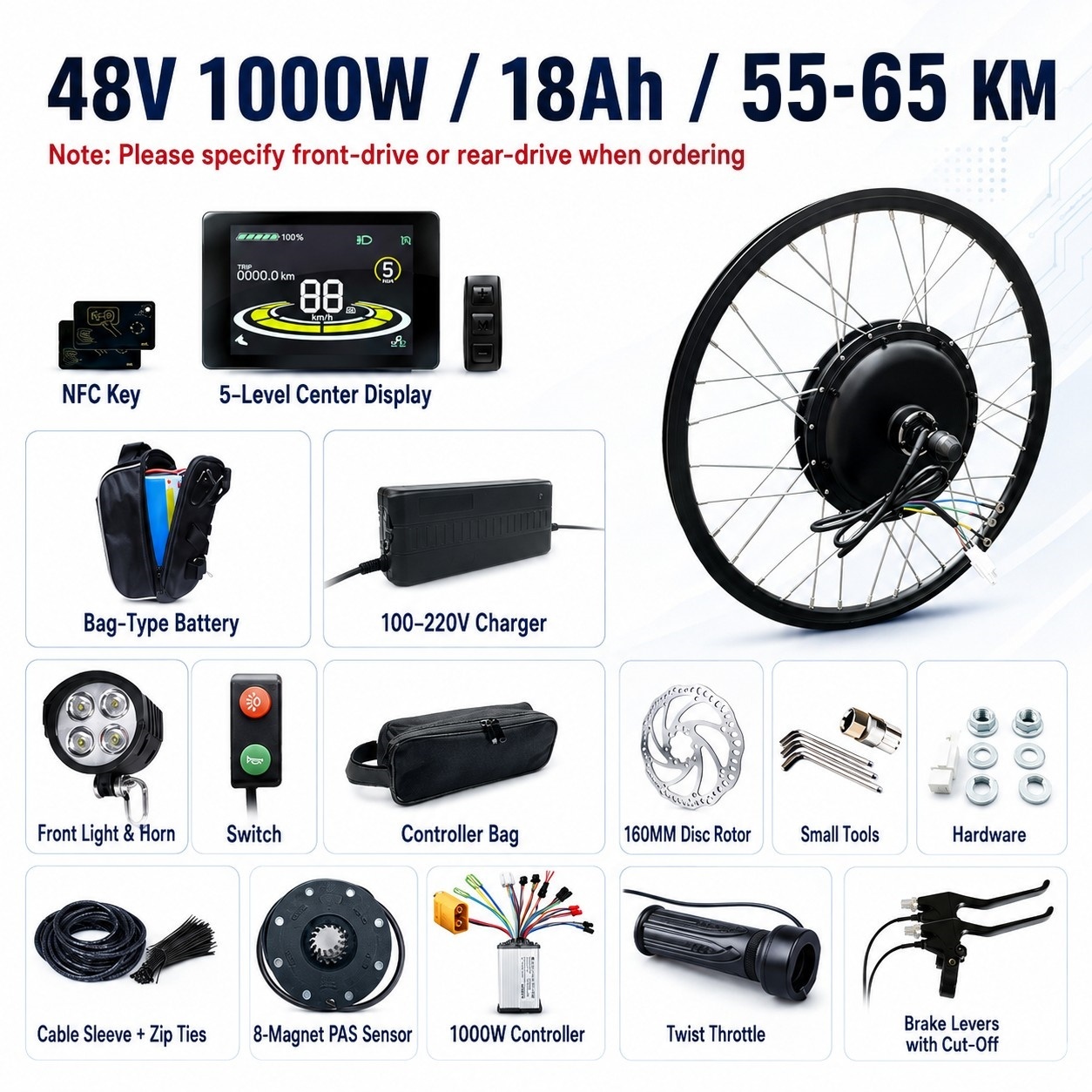 48V 18A, range of 55-65 km (saddlebag battery)