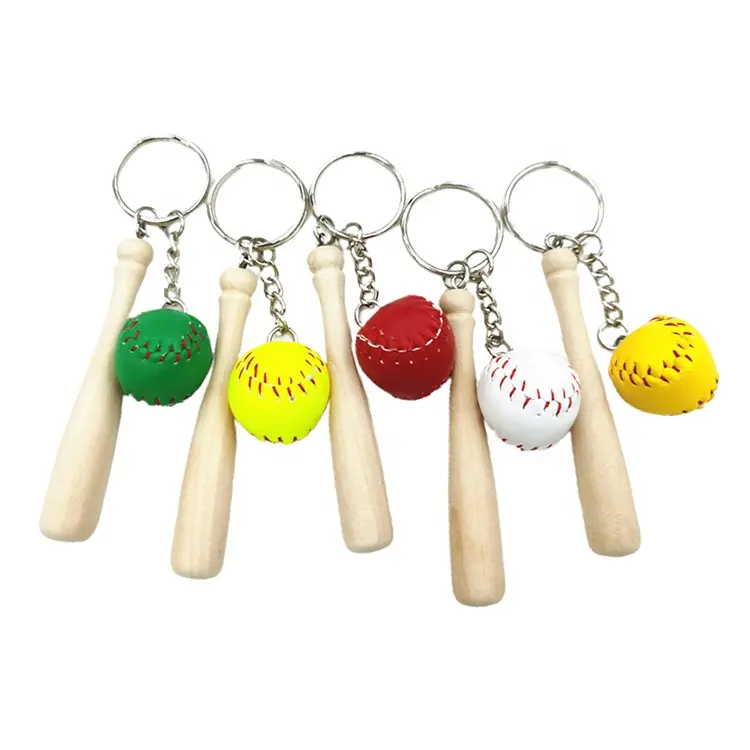 Regali promozionali portachiavi in pelle PU portachiavi Souvenir mazza in legno da Baseball lungo all'ingrosso