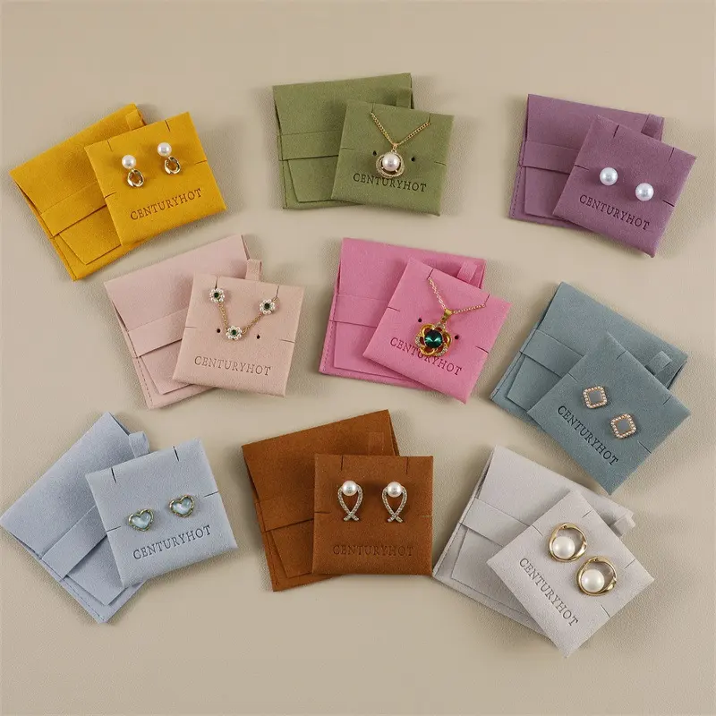 Logotipo personalizado de cuero de microfibra Flip Ring collar y cosméticos bolsas de plástico bolsa de almacenamiento de joyas bolsas de embalaje de joyería