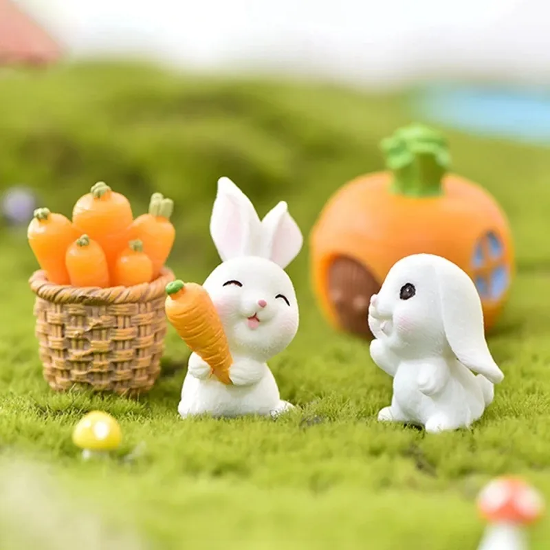 Mini Leuke Resin Konijn Ornament Familie Micro Landschap Ornament Bunny Wortel Miniatuur Standbeeld Tuin Bonsai Decoratie Speelgoed