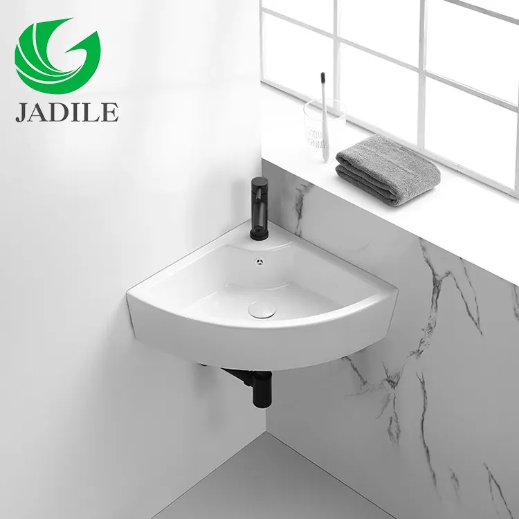 Lavabo de baño triangular de pared de cerámica personalizado al por mayor lavabo de mano de esquina