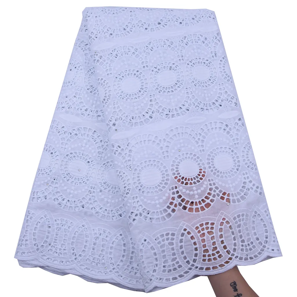 Nouveau pur blanc 100% coton africain dentelle tissu de haute qualité nigérian pur coton dentelle tissu avec des pierres 100% coton lacets 2184