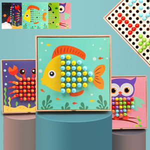 New Arrive Button Art Toy Wooden Colorful Matching Mosaic Pegboard Early Learning Educational Toys for Toddler Color <strong>Perception</strong> - Product Image 2