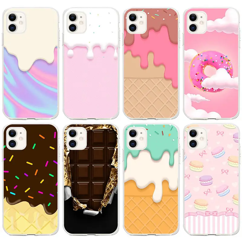 INS เคสลายการ์ตูนยอดนิยมของ Macaron,เคส TPU พิมพ์ลายของหวานเค้กช็อกโกแลตสำหรับ iPhone 11 12สำหรับเด็กผู้หญิงฤดูร้อน