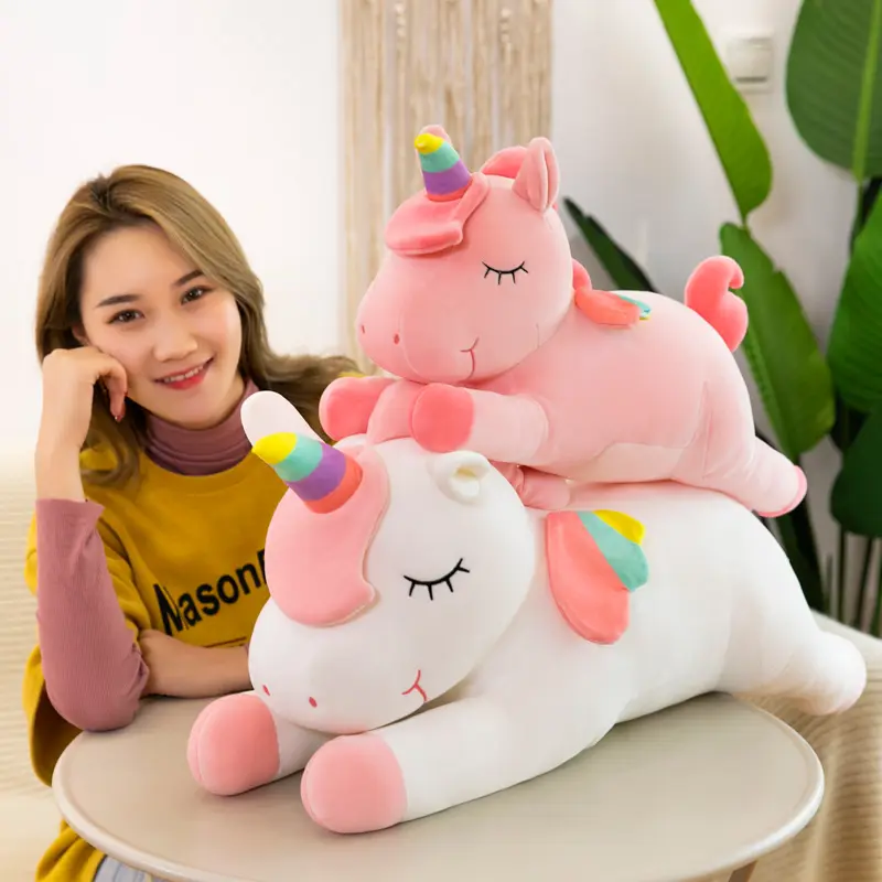Hot 3D arcobaleno unicorno peluche popolare cartone animato carino animale farcito giocattoli ragazze regali grande cuscino animale morbido peluche bambola giocattoli