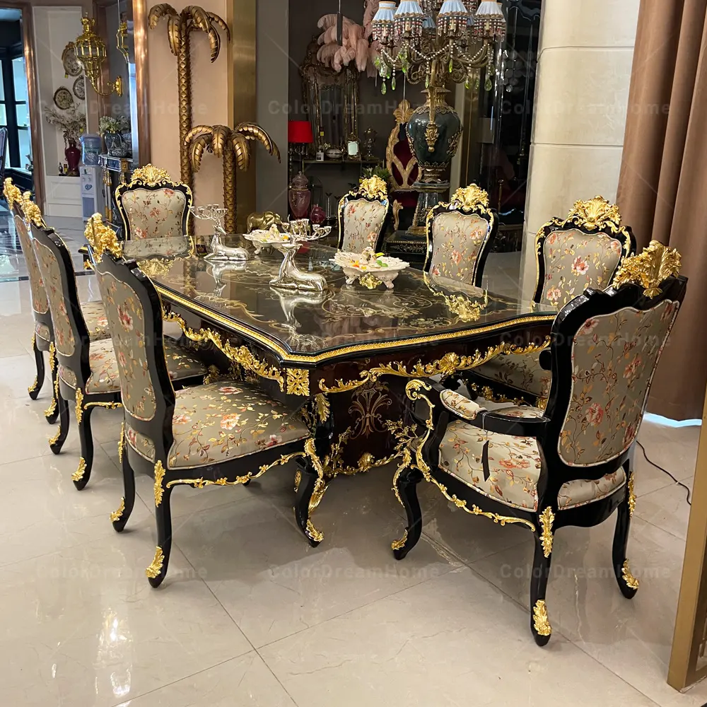 Королевский обеденный стол и стул из массива дерева набор для 8 роскошных Louis во французском стиле обеденный стол набор