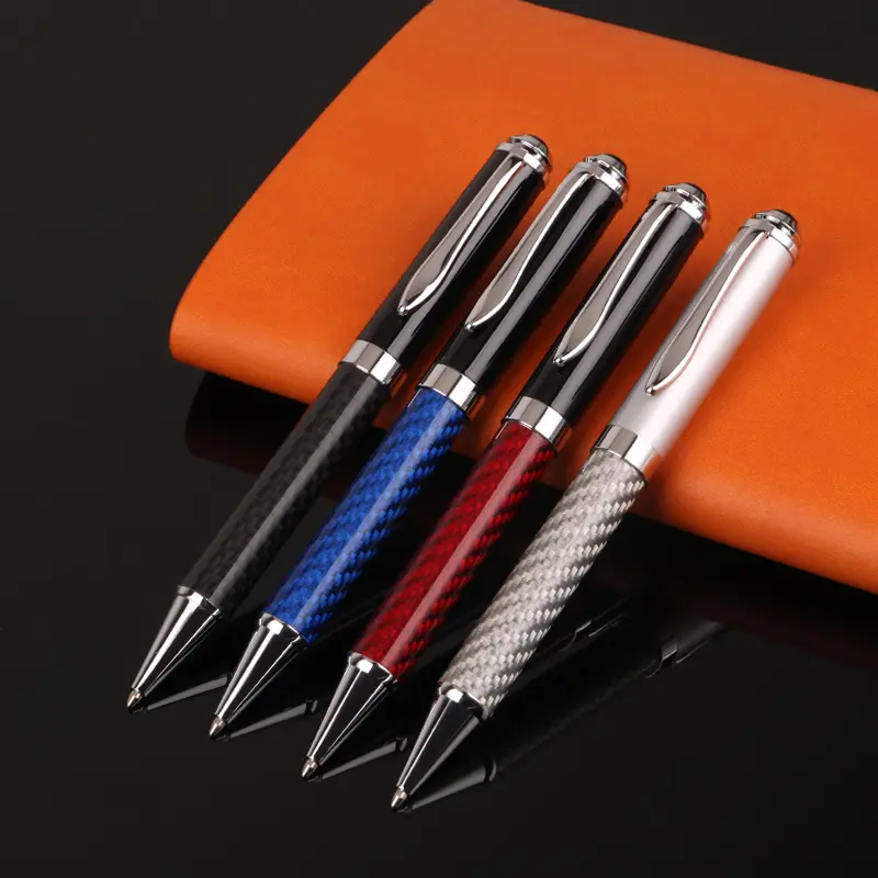 Gel 1,0mm alta calidad Biro Roller Pen logotipo pesado personalizado Metal Roller Ball Pen lujo fibra de carbono pluma