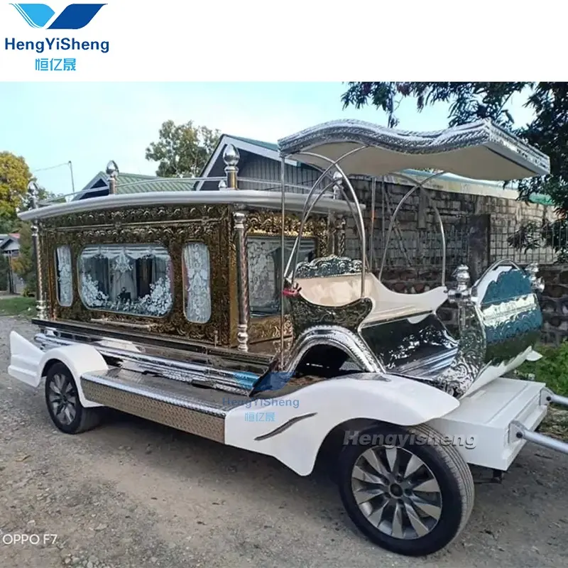 Carruaje de plata cubierta de vidrio ataúd carro de caballos de lujo plata funeraria carro de caballos/venta caliente Nigeria coche fúnebre