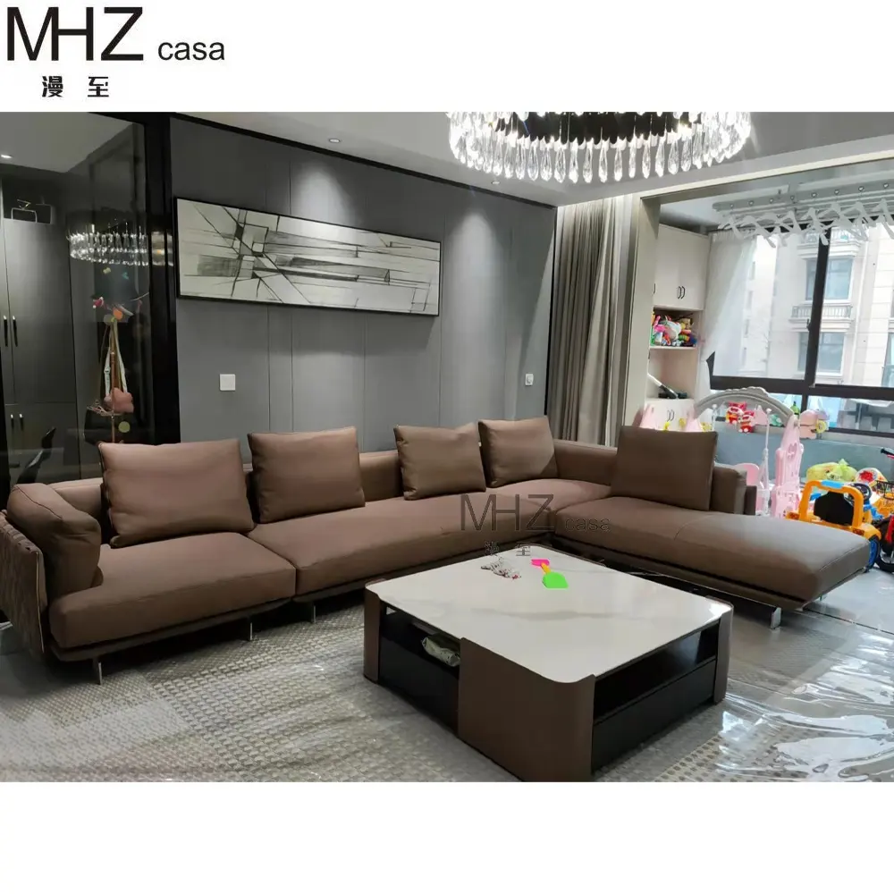 Juego de sofá de esquina Seccional de cuero en forma de L moderno de Casa MHZ, sofá de 7 plazas con carga, sofá cama para sala de estar