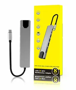 4K Multifunction Splitter c Hub with Card Reader PD <strong>8</strong> in 1 <strong>Adapter</strong> Type c 3.0 Usb Hub HD RJ45 Gigabit Ethernet Docking Station - Product Image 2