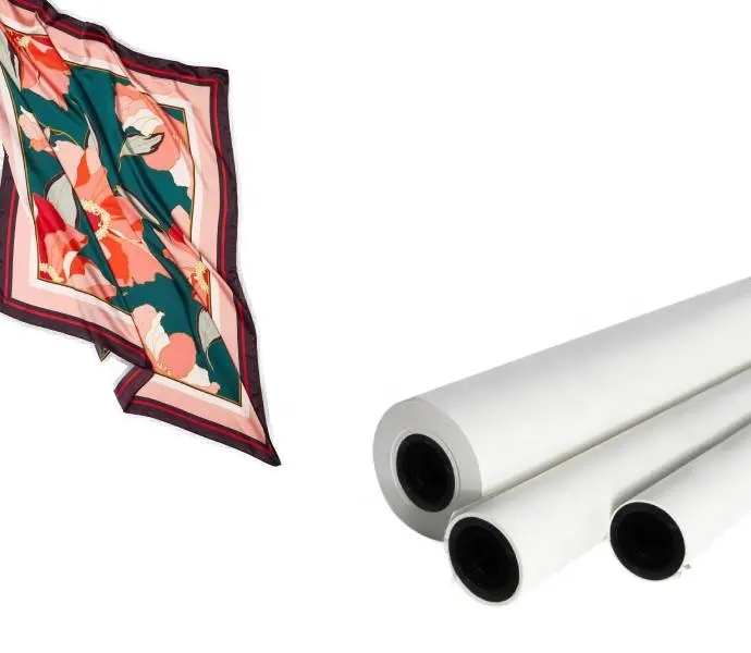 Tekstil yatak desteği için ücretsiz örnek beyaz kağıt rulosu özel tasarımlar için süblimasyon boya transferi