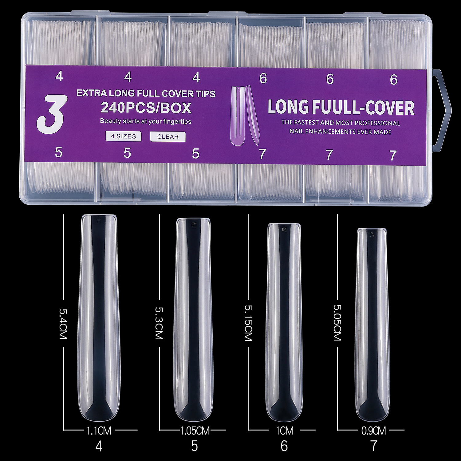 Ongles de ballet extra-longs transparents 3 4567-240 pcs