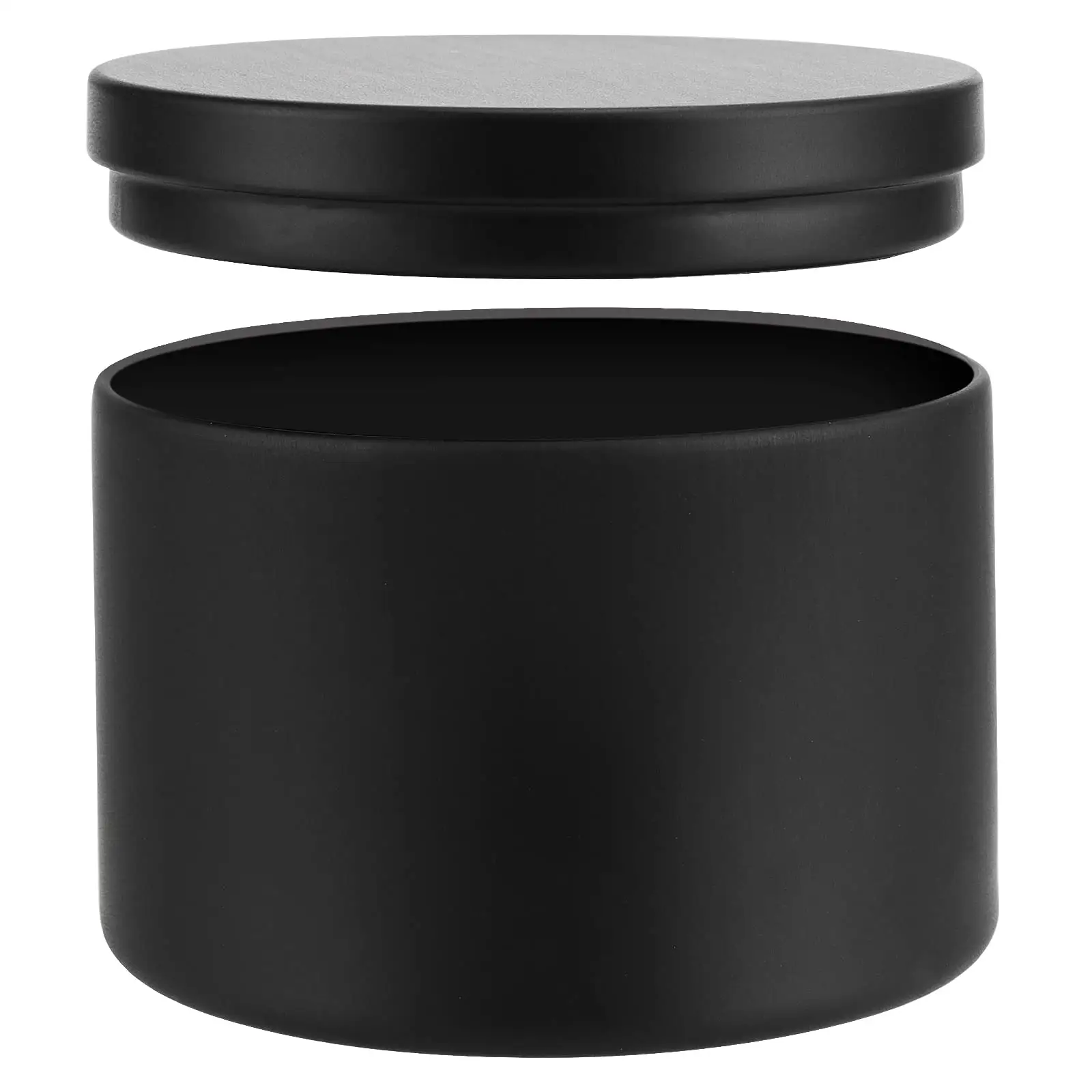Tinsmaker RTS Récipients de stockage ronds vides en métal mat noir or argent bois 8 oz bougie pot en fer blanc avec couvercles à enfiler