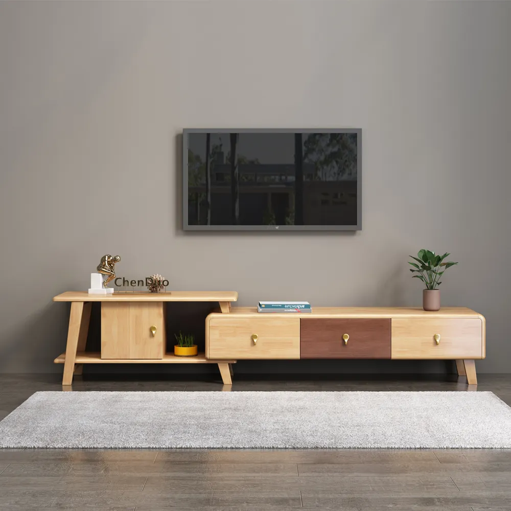 Nórdicos de alta calidad en el diseño de la habitación casa muebles extensible unidad TV stands moderno gabinete de TV de madera