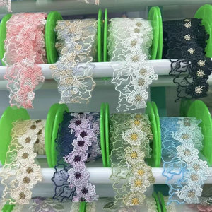 最新デザインマルチカラー混合刺繍スイスチュールレース