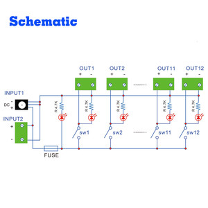 PCB017 3V-24V DC модуль распределения питания 12 каналов кнопочный переключатель - Product Image 5
