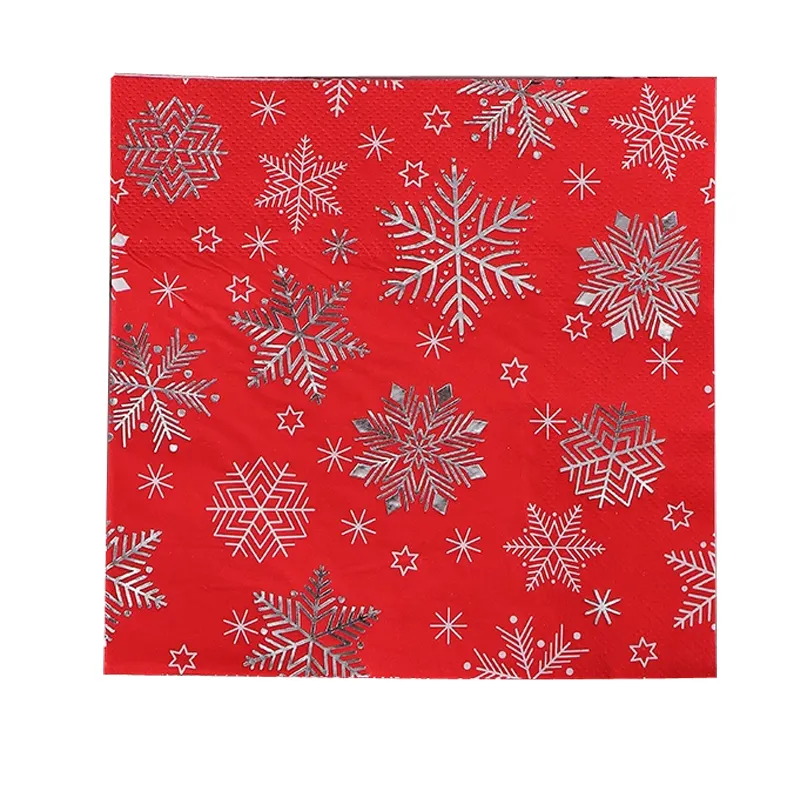 Rouge chaud estampage argent flocon de neige imprimé serviettes fête de noël tissus décoratifs