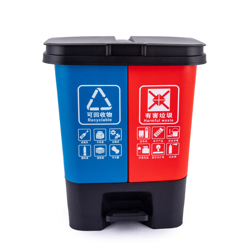 Le bleu est recyclable, le rouge est dangereux.