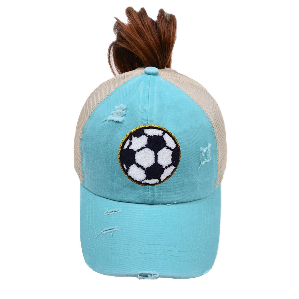 Casquette en maille déchirée bleu lac-adulte