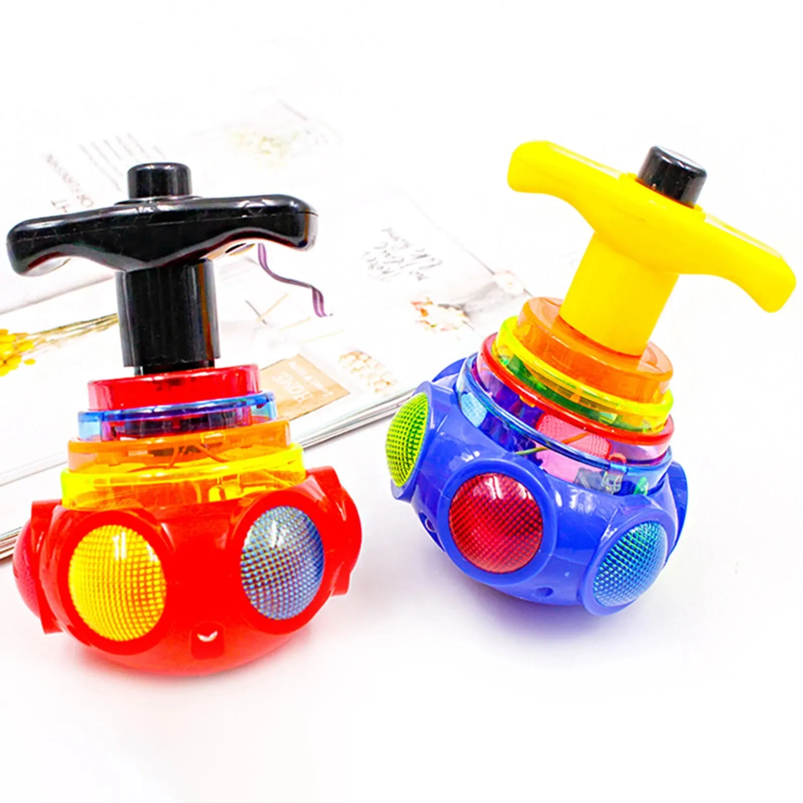 Mainan Klasik Plastik Mini Menyala, Mainan Top Berputar untuk Anak-anak