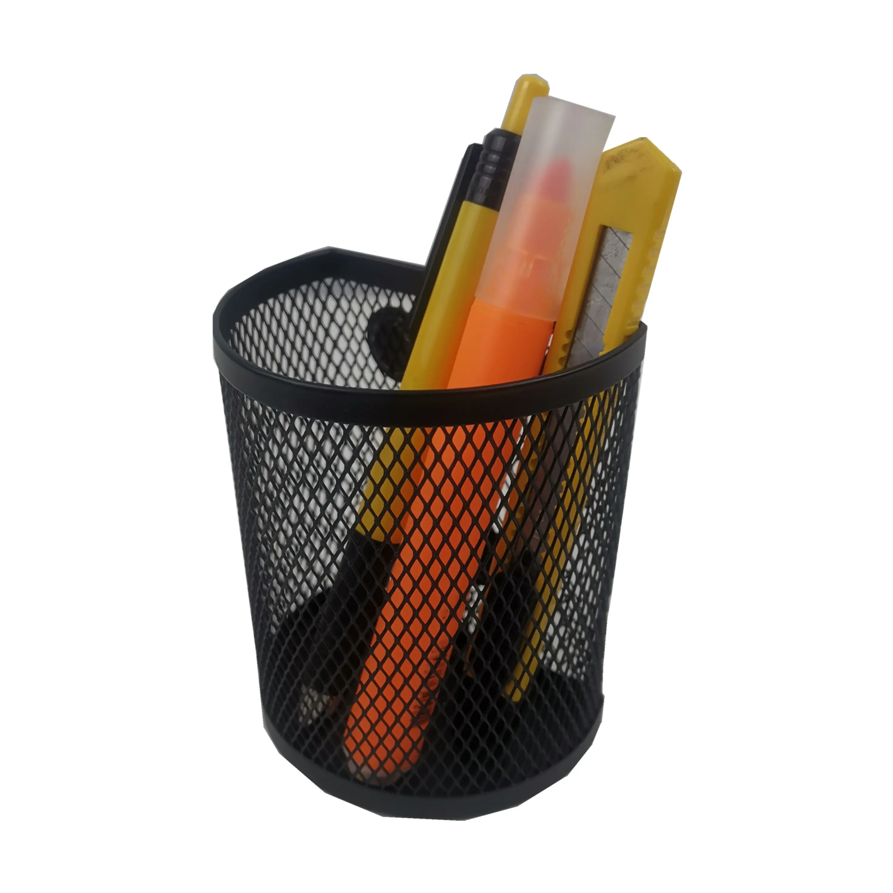 Kotak pena magnetik logam jala hitam, tempat pensil untuk kulkas dan papan tulis