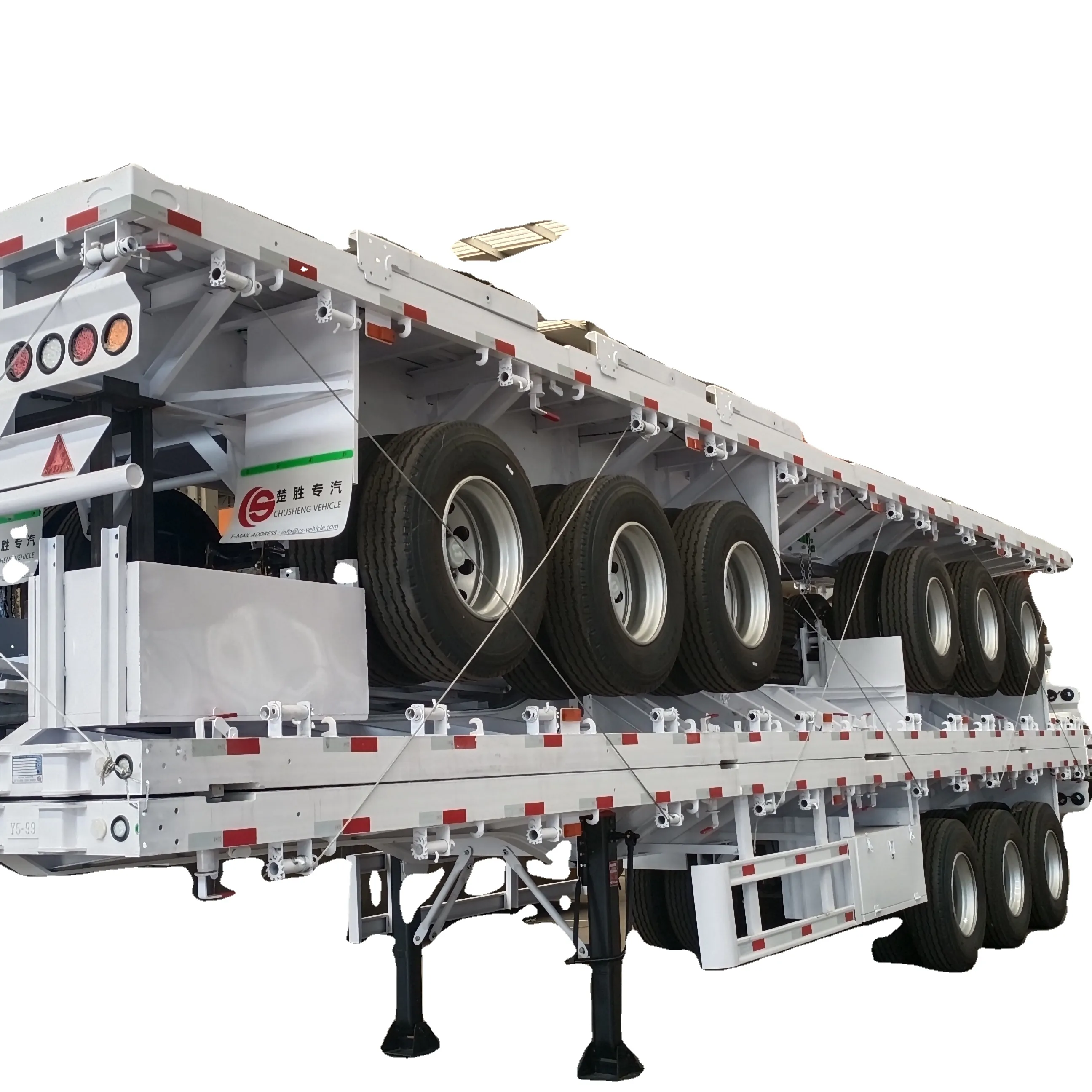 Camión semirremolque de cama plana de 3 ejes Camión de cama plana de tres ejes con cerradura de contenedor para gran oferta