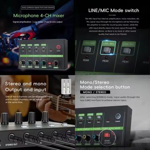 High-fidelity 4-channel <strong>Audio</strong> Mixer Stereo Mono <strong>Output</strong> <strong>Input</strong> 4-in-1 Low-noise <strong>Microphone</strong> 4-way Mixer