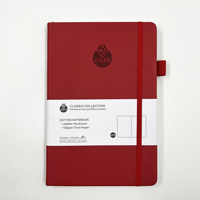 A5 rouge avec logo imprimé à pois