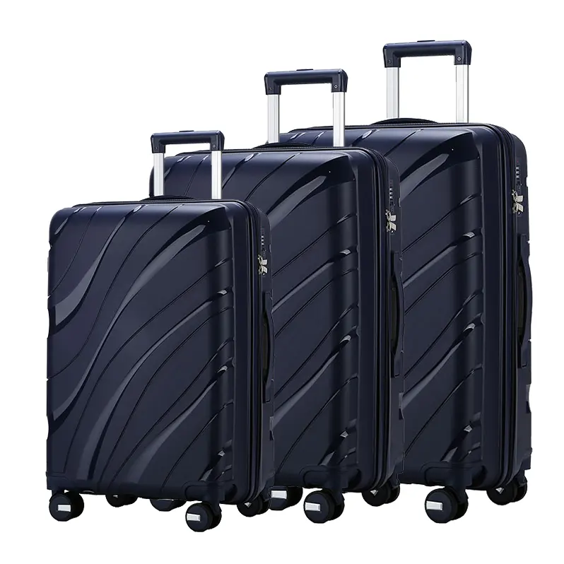 Yüksek kaliteli Pp 4 tekerlekler seyahat bavul bagaj setleri 20''24''28'' açık seyahat çantaları tasarımcı bagaj setleri