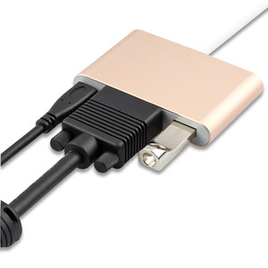 Adaptador USB 3,1 Tipo-C a VGA con fuente de alimentación Convertidor de chaqueta de PVC tres en uno
