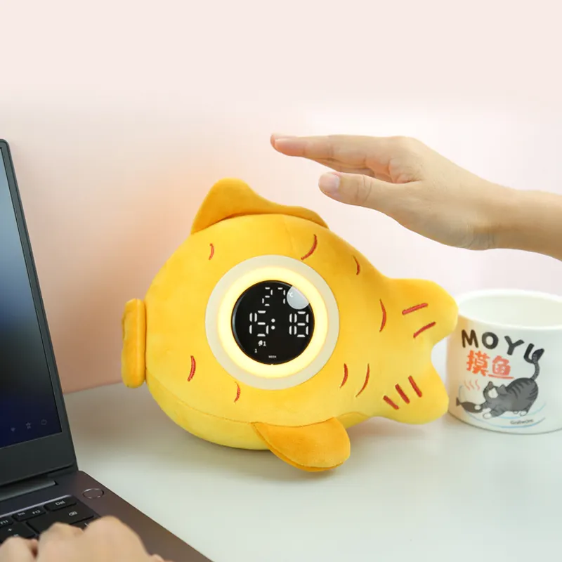 Nouveau gros poisson aux yeux en peluche réveil veilleuse créative multi-fonctionnelle étudiant chambre chevet sommeil horloge électronique