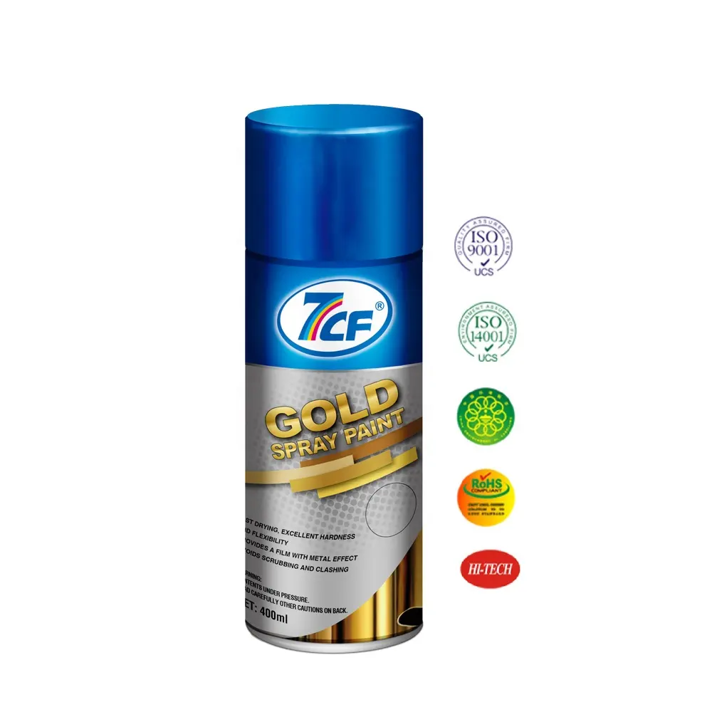 Tinta metálica dourada 7cf, tinta spray acrílica com efeito de ouro, para pintura