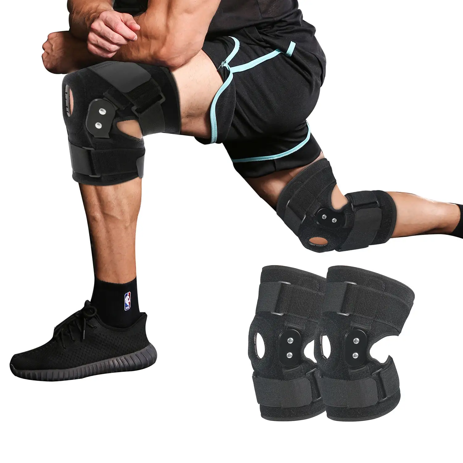 Orthèse de soutien du genou de haute qualité Compression sportive pour dynamophilie ouverte rotule stabilisateur articulé gardes articulées manchon de genou