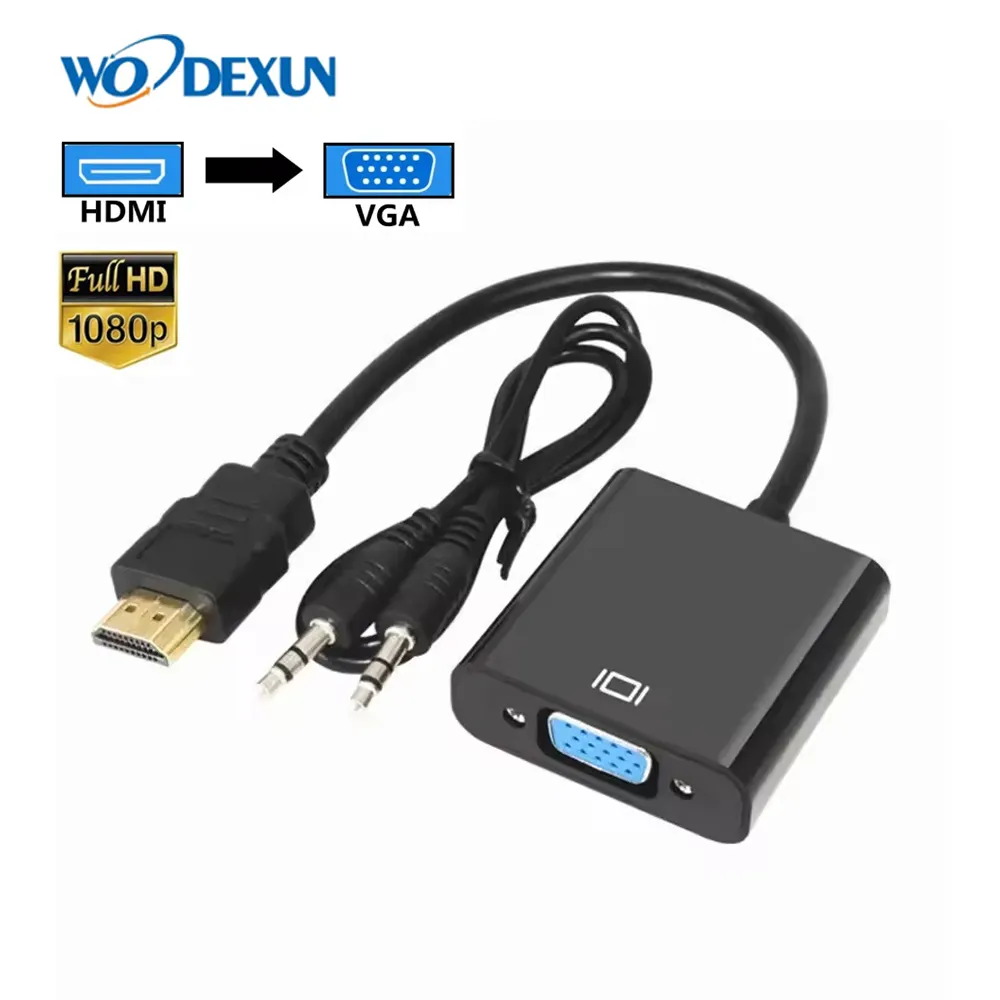 ตัวแปลงสาย HDMI เป็น VGA ความเร็วสูงตัวแปลงสัญญาณ HDTV ความละเอียด HD 1080P HDMI ตัวผู้เป็น VGA ตัวเมียอะแดปเตอร์แปลงสัญญาณสำหรับแล็ปท็อปพีซีทีวี
