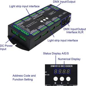 Decodificador DMX512 digital de 36 canales, controlador de tira de LED RGBW /RGB, 2A/CH, 2A, 2A