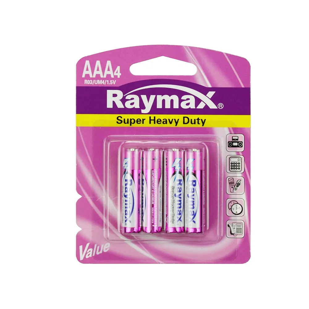 Raymax 1.5v R03P एल्यूमीनियम फिल्म जैकेट एएए um4 जस्ता-कार्बन सूखी बैटरी थोक के लिए Flashlights