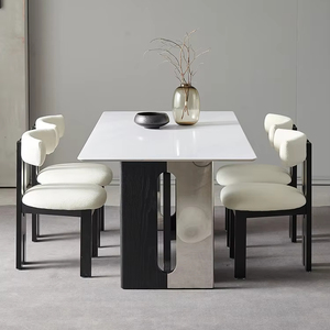 Mesa de comedor de roca minimalista moderna de lujo ligero, mesa de comedor de roca de tamaño pequeño rectangular de madera maciza de gama alta para el hogar - Product Image 1