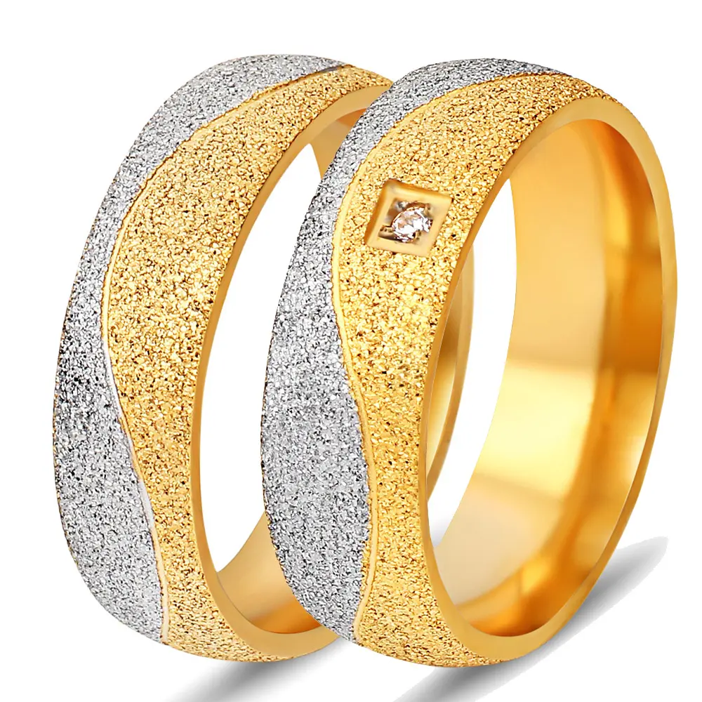 Anel de casal em aço inoxidável banhado a ouro 18K 2024 CZ Cristal Zirconia incrustado presente de dia dos namorados anel de noivado