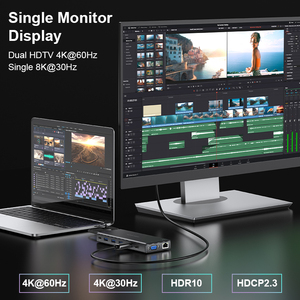 Usb C集线器15合1集线器5/10gbps多适配器RJ45 PD SD/TF音频VGA DP双显示器4K @ 30hz单4K @ 60hz Usb扩展坞 - Product Image 4
