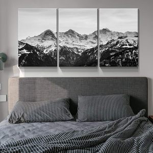 Looife帆布墙艺术3面板黑白雪山画册风景画客厅家居装饰就绪悬挂 - Product Image 3
