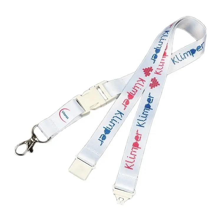 Fabriek Beste Prijs 100% Polyester Helder Witte Veiligheidsgesp Custom Logo Lanyard